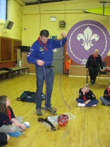 Ed displays essential safety equipment to the cubs
