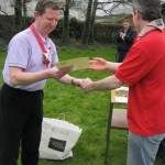 Pat Moyne is presented with his Certificate for Stage 6 of the Woodbadge Trail by course leader Declan Reilly