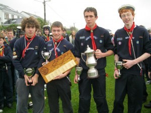 Mlahide u 17 crew display their trophies after winng 1st place at Sea Scout rowing regatta,Broadmeadow,Malahide