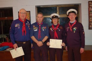 Scouters Alan Johns, Greg Boyd (Provincial Coordinator),Elaine Dunne and Pat Moyne on been awarded Woodbeads