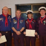 Scouters Alan Johns, Greg Boyd (Provincial Coordinator),Elaine Dunne and Pat Moyne on been awarded Woodbeads