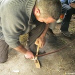 Fire lighting using bow drill
