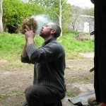 Fire lighting using bow drill