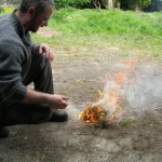 Fire lighting using bow drill